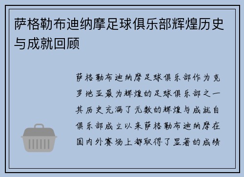 萨格勒布迪纳摩足球俱乐部辉煌历史与成就回顾